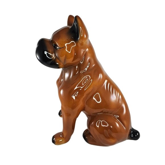 Vintage Boxer Dog Piggy Bank Ceramic Large 13" Bulldog Figurine Brown Black - Picture 9 of 12